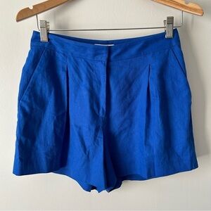 L’Agence royal blue pleated linen shorts 4 NWT
